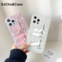 {Chaoke digital branch} เคสโทรศัพท์ชมพูอ่อนชื่อส่วนบุคคลสำหรับ Iphone 11 12 Pro Max 7 8 Plus X XS XR Mini ฝาครอบประกายเนื้อหินอ่อนสำหรับ11 Pro