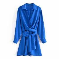 DUOPERI 2021 Fashion Shirt Dress with Sashes Women Casual Long Cuff Sleeves Chic Lady Female Short Mini Dresses Robe