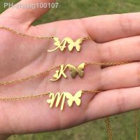 Cute Big Butterfly Necklace Pendant Stainless Steel Optional A-Z Letters Choker Necklace Women Fashion Gifts