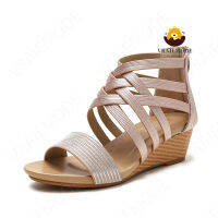 VRAIEMODE Cross-Strap Roman Shoes Non-Slip Lightweight Wedge Sandals Mid-Heel Ladies Bohemian Sandals