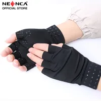 NEENCA ถุงมือการบีบอัดสำหรับผู้หญิงผู้ชาย,แม่เหล็กบำบัดถุงมือความดันครึ่งนิ้วลื่นกายภาพบำบัดร่วมการฝึกอบรมกีฬากลางแจ้งออกกำลังกายขี่จักรยานถุงมือ