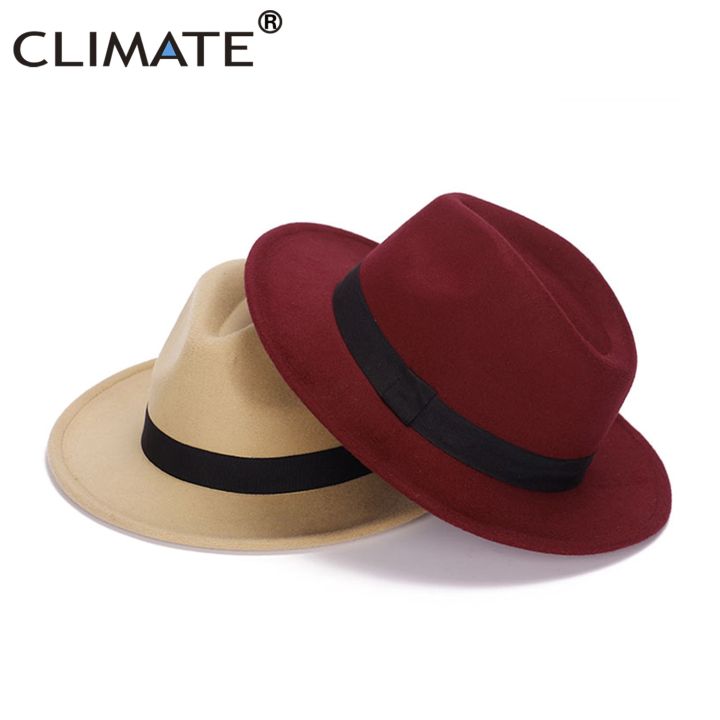 สภาพภูมิอากาศผู้หญิงแจ๊ส-fedora-หมวกคาวบอยสุภาพสตรีหมวกแจ๊สสําหรับผู้หญิงผู้ชาย-fedoras-หมวกแฟชั่นโพลีเอสเตอร์ผ้าขนสัตว์หมวกหมวกคาวบอย-fedora