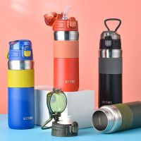 600Ml Double Stainless Steel Sport Thermos Mug With Straw Portable Vacuum Flask Travel Thermal Water Bottle Thermocup