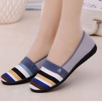 CODai424839 Ready Stock?Xiaoyulu Korean Trendy Woman stripe Sneakers Canvas Flat Shoes Kasut Fashion Casual