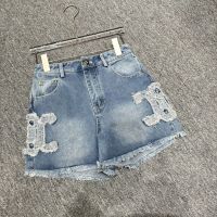 CELINE 23 summer new fashion embroidery triumphant pattern retro wash old all-match straight denim shorts FBMN x1