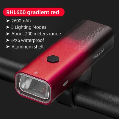 ROCKBROS Bicycle Light Front 600Lumen IPX6 Bike Light Rechargeable 2600MAh 5Modes Flashlight Cycling Lamp Accessories
