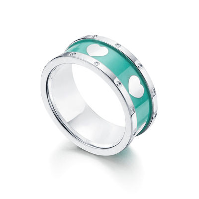 [COD]T บ้านคลาสสิกเคลือบสีฟ้าลายรักแหวนคู่รักเครื่องประดับ Uni Christmas Gift