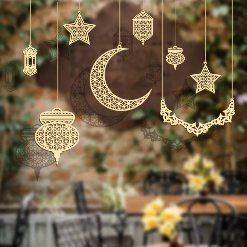 BEAUTYBIGBANG Eid Ramadan Lantern Mubarak Wooden Ornament Lantern