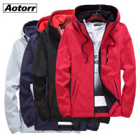 Windbreaker Jacket Men Spring Autumn Male Zipper Casual Hooded Bomber Jakcets Solid Color Sportswear Coat Youth Brand Clothing