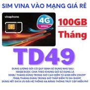 Sim 4G TD49 - Miễn Phí Truy Cập 12 Tháng - Sim Data Vinaphone 100Gb tháng