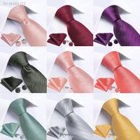 ✁ DiBanGu Men Tie Solid Pink Color Formal Wedding Necktie Silk Jacquard Woven Tie Handkerchief Cufflinks For Men Business Suit