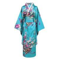 Onesize Jepang Wanita กิโมโน Jubah Mandi Gaun V-Leher ซาติน Malam Pesta Gaun แนววินเทจคอสเพลย์ Kostum Penuh Lengun