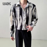 Suikone เสื้อน้ำกระเพื่อมระบายอากาศเท่ๆผ้าไหมน้ำแข็งสำหรับผู้ชาย,เสื้อแฟชั่นลำลองพิมพ์ลายเสื้อเชิ้ตผู้ชาย