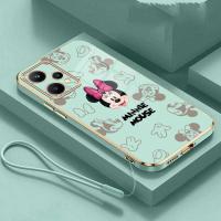 Realme C55 C53 C51 NFC เคสตัวการ์ตูนมินนี่เม้าส์ C30 C30s C31เคสโทรศัพท์มือถือชุบหรูหรากันกระแทกพร้อมสายคล้อง