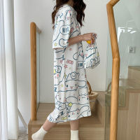 Nightdress Womens Summer Short Sleeve Japanese Ins Style Cute Cinnamoroll Babycinnamoroll plus Size Can Be Worn outside Maternity Homewear