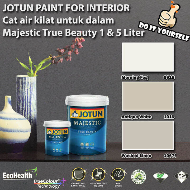 Jotun Majestic True Beauty Collection 1 & 5 Liter Morning Fog 9918 / Antique White 1016 / Washed