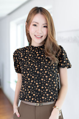 Narinari : MT2710 Ruff Collar Blouse เสื้อทำงานคอจีบ