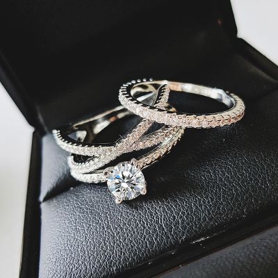 2023 New Trendy silver color bride Brand Wedding Ring Set For Women Engagement Anniversary Party Gift Jewelry R5441
