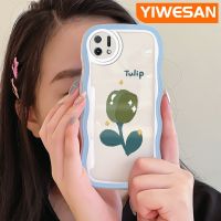 YIWESAN เคสสำหรับ A16K OPPO เคส A16E การ์ตูนสีเขียวดอกทิวลิปดีไซน์ใหม่สีครีมเคสมือถือกันกระแทกแบบใสนิ่มเคสโปร่งใสลายกล้องถ่ายรูปเรียบง่ายอ่อนโยนฝาครอบป้องกัน