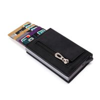 ZOVYVOL Credit Card Holder 2022 New Aluminum Box Card Wallet Men RFID PU Leather Pop Up Card Case Magnet Carbon Fiber Coin Purse