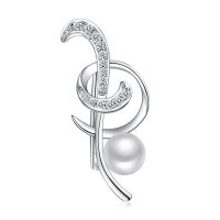 Sinya 925 sterling silver brooches with AAAAA Natural pearl Treble notes style Fine gift for women with rotary clip pin backing