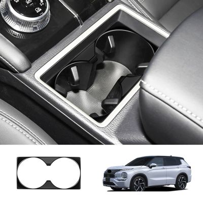 1 PCS Car Center Console Water Cup Holder Decoration Cover Trim Stickers Replacement Car Accessories for Mitsubishi Outlander 2022 2023 Bright Black