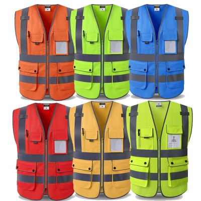 High visibility workwear safety vest logo printing workwear safety gilet Security waistcoats with reflector stripes New arrival