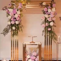 The New Arch Gilded Shelf Wrought Iron Screen Arches Gold Plated Frame Wedding Backdrop Decor Props Geometry Artificial Flower S