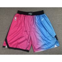 เสื้อผ้าบาสเกตบอลคุณภาพสูง 【Feb】 【NOV】 2021 New Mens NBA Miami Heat Jimmy Butler Dwyane Wade Victor Oladipo Tyler Herro Fluorescent Embroidery Powder Blue Basketball Shorts Pants