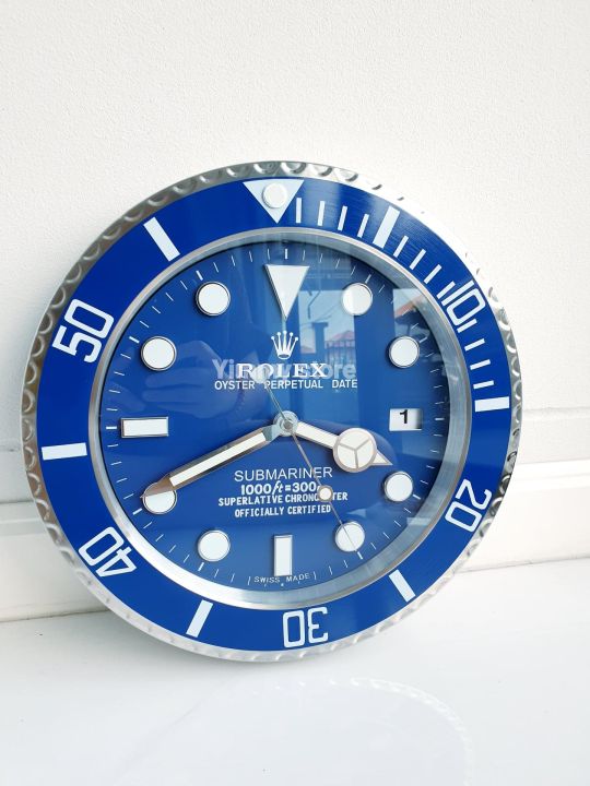 นาฬิกาแขวนผนังหน้าปัดโรเล็กซ์สีน้ำเงินสวยหรู-พร้อมส่งในไทย