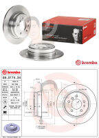 08 5174 34 จานเบรค ล้อ R (ยี่ห้อ BREMBO) รุ่น HC BMW ซีรี่ส์ 5 E34 520i 525i ปี1987-1995