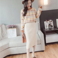 Xfhh 2021 Woman Elegant Open-forked Skirts Autumn Winter Womens Knitted Skirts Korean High Waist Mid-long One-step Skirt