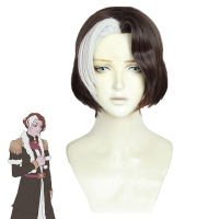 FF14 FFXIV Emet-Selch Brown Silver Short Curly Styled Heat Resistant Synthetic Hair Cosplay Wig + Wig Cap