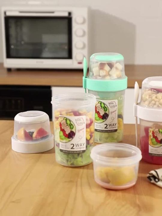 Breakfast Oatmeal Cereal Nut Yogurt Salad Cup Seal Container Set with Fork  Sauce Cup Lid Bento Tuppers Food Taper Bowl Lunch Box
