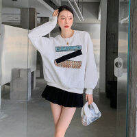 [EWQ] Korean Fashion Chic Contrast Spliced Pullovers Tops Women Autumn Winter 2021 New O-neck Long Sleeve Sweatshirts 16R681