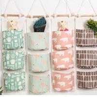 Flamingo 3 Pockets wall hanging storage bags organizer Linen Wall Mounted Wardrobe Hang Bag Cosmetic Toys Sundries Storage bear