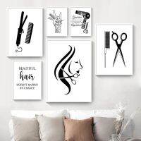 ❁△❀ Black Hair Salon Hairdressing Scissor ตัดผม Wall Art ภาพวาดผ้าใบโปสเตอร์และพิมพ์ภาพผนังร้านเสริมสวย Decor