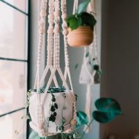 Macrame Keranjang Tanaman Buatan Tangan Keranjang Pot Bunga Pemegang Balkon Keranjang Penanam Gantung Dekorasi Tali Pengangkat Perlengkapan Taman Rumah