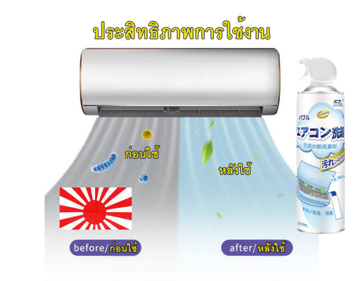 น้ำยาล้างแอร์-นำเข้าจากญี่ปุ่น-สเปรย์โฟมล้างแอร์-500ml-ไม่ต้องล้างน้ำ-ประหยัดไฟมากถึง-10-20-ลดการใช้พลังงาน-แอร์เย็นฉ่ำ