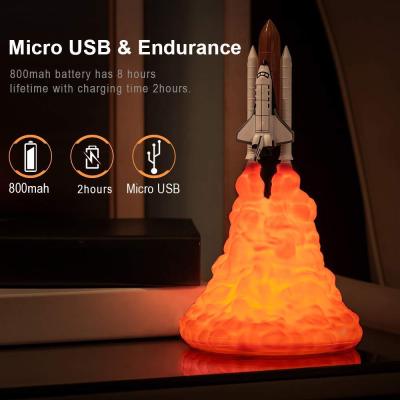 3D Print LED Night Lamp Space Shuttle Rocket Night Light USB Rechargeable Space Desk Lamp For Christmas Birthday Childrens Gift