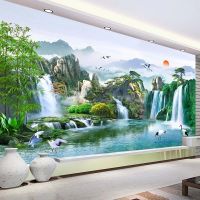 Custom Any Size Mural Wallpaper Chinese Style Waterfalls Nature Landscape Wall Painting Living Room TV Study Classic Wallpapers