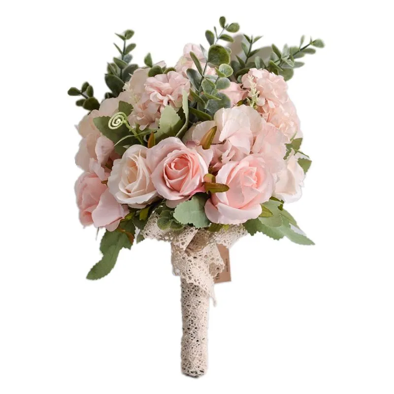 ✪【Available】【New】Wedding ช่อดอกไม้เจ้าสาวดอกกุหลาบปลอม Eucalyptus ใบ ดอกไม้ตกแต่ง | Lazada.Co.Th