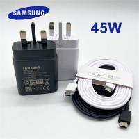 Samsung ปลั๊ก UK ที่ชาร์จความเร็วสูง45W PD อะแดปเตอร์เครื่องชาร์จเร็วสุด1.8เมตรสายเคเบิ้ลสำหรับ Galaxy S23 S20 S21 S22 Plus Book 2 3 Pro