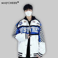 MAYCHEER กระดานหมากรุกแผงแจ็คเก็ตรถจักรยานยนต์วินเทจแจ็คเก็ตหลวมแฟชั่นแบรนด์เบสบอลแจ็คเก็ตสไตล์อเมริกันย้อนยุคเบสบอลเครื่องแบบแจ็คเก็ตใหม่บางเครื่องบินทิ้งระเบิดแจ็คเก็ต