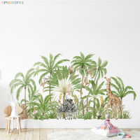 Large Animal Giraffe Zebra Monkey Wall Stickers for Kids Rooms Forest Animal Palm Tree Home Decals Nursery Wallpaper Decoration