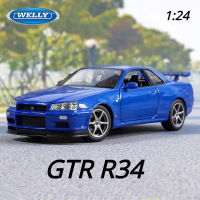 Welly 1:24นิสสัน Skyline GTR R34ล้อแม็กรถสปอร์ตรุ่นจำลอง D Iecast โลหะของเล่นรถแข่งรุ่นเก็บเด็กของขวัญ