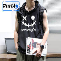 RUNAY เสื้อฮูดแขนสั้นชาย เนื้อผ้า cotton ผสมโพลีเอสเตอร์ เนื้อนุ่มมาก ด้านในบุขนแปรง กระเป๋าจิงโจ้ สกรีนแบรนด์