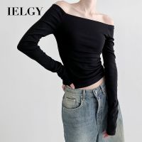 IELGY เสื้อสีทึบเข้ารูปไหล่ข้างเดียวสำหรับผู้หญิง,เสื้อสไตล์ยุโรปและอเมริกาออกแบบแฟขั่น