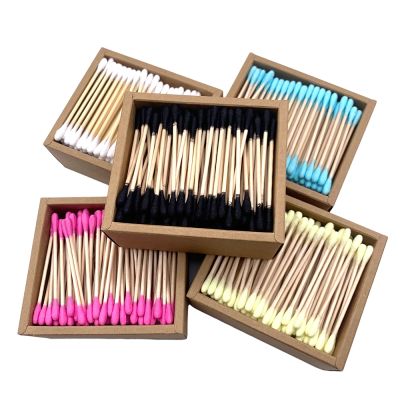 【jw】₪  200Pcs Color Cotton Adults Makeup Swab Microbrush Wood Sticks Ears Cleaning Tools