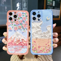 สำหรับ iPhone 14 Plus 13 Pro Max 12 iPhone 11 XR 8 7 SE 2022 Beauty Senery ดอกไม้ Square Edge Cover Full Len ป้องกันกรณี